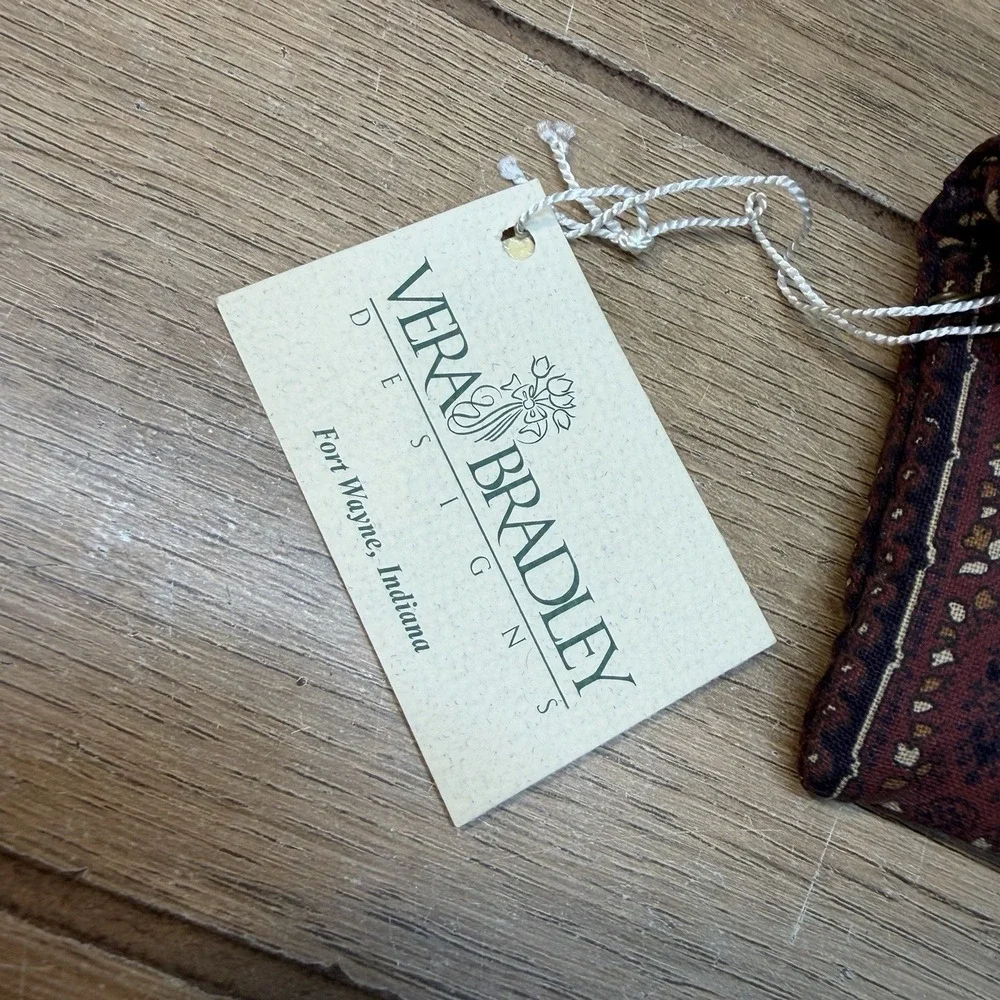 Vtg Vera Bradley Credit Card Case Mini Wallet Mocha Paisley Brown Black Rare USA